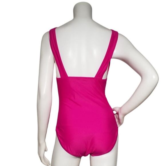 J Crew Womens Ruched V Neck One Piece Size 12 Low Cut Leg High Rise Back Pink - Picture 3 of 7